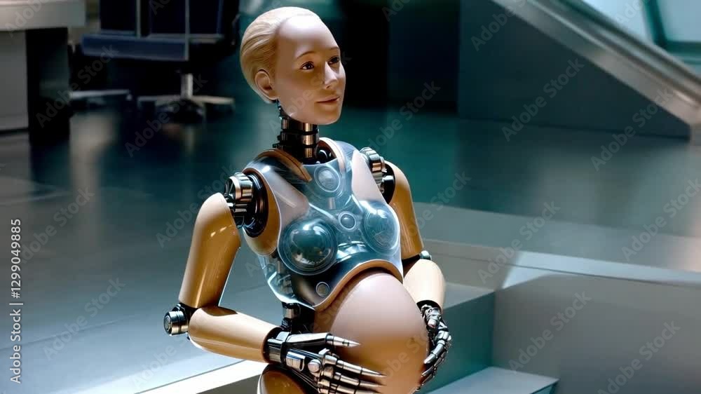 Fototapete A synthetic robot designed for surrogacy is displayed in a modern laboratory. The technology showcases an innovative bioengineering approach to prenatal care and reproduction.