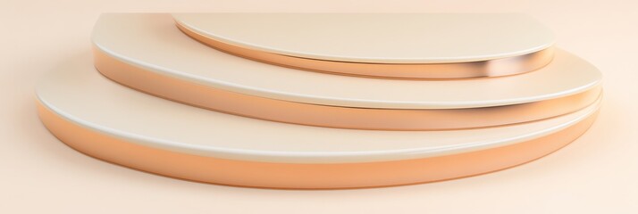 Obraz premium Minimalist three-tiered podium display in neutral tones for product presentation