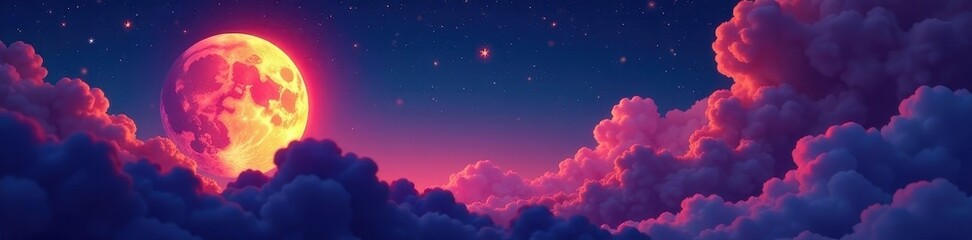 Abstract glowing moon and star, vector artwork , modern, mystical, moon