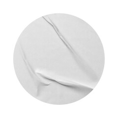 White paper stickers mockup. Blank circle label, crumpled paper emblems. Pasted poster texture. Copy space. Cut out