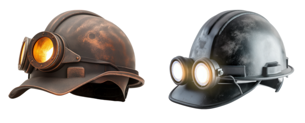 Collection set of Miners safe helmet isolated on white and transparent background, cut out png