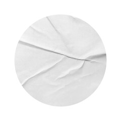 White paper stickers mockup. Blank circle label, crumpled paper emblems. Pasted poster texture. Copy space. Cut out