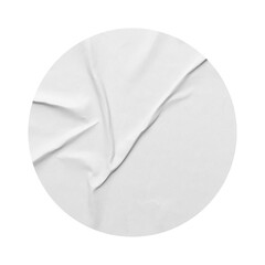 White paper stickers mockup. Blank circle label, crumpled paper emblems. Pasted poster texture. Copy space. Cut out