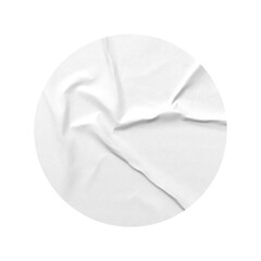 White paper stickers mockup. Blank circle label, crumpled paper emblems. Pasted poster texture. Copy space. Cut out