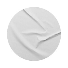 White paper stickers mockup. Blank circle label, crumpled paper emblems. Pasted poster texture. Copy space. Cut out