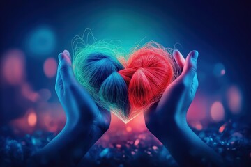 Colorful Hand Gesture Heart Symbol with Vibrant Light and Texture - Conceptual Abstract Digital Art