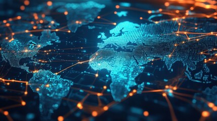 Digital cyber world map with global network links
