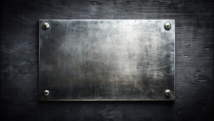 Obraz premium Brushed Metal Plaque Affixed to Dark Textured Surface, Ideal for Design and Decoration Projects