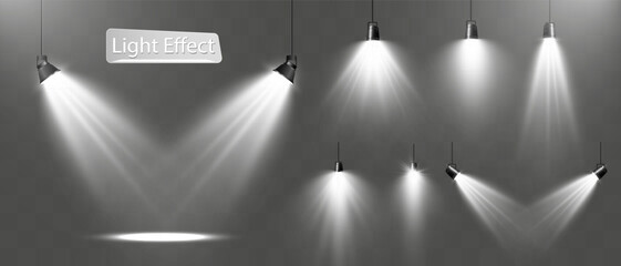 Obraz premium Empty stage with spotlights. Lighting devices on a transparent background.