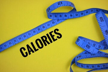 Blue Measuring Tape Representing Fitness and Calorie Consciousness on Yellow Background