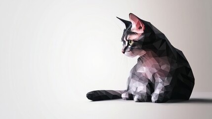 Minimalistic abstract cat formed by geometric shapes on a neutral plain background