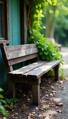 Naklejka premium Rustic weathered bench, slightly distressed finish , weathered bench, vintage bench, isolated