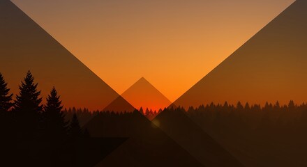 Sunset Forest Silhouette with Geometric Triangle Overlay Nature Wallpaper