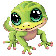 Gecko Lizard Baby Cute Cartoon Character with big Green Eyes vector illustration isolated on white
