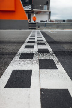 Asphalt racing track finish line side view