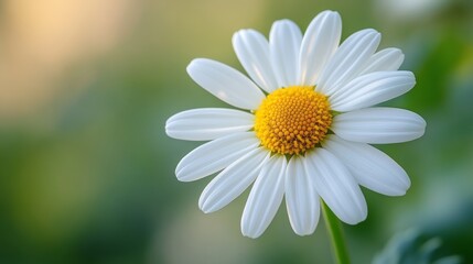 Fototapeta premium White daisy blossoms under gentle sunlight in a vibrant green garden setting