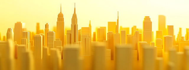 A yellow city skyline made of paper
