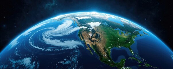 Planet Earth from space with blue oceans and green forests, geography, planet