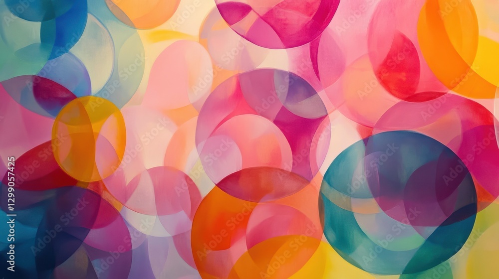 Aufkleber a vibrant, abstract painting featuring overlapping circles in bright, translucent colors, creating a