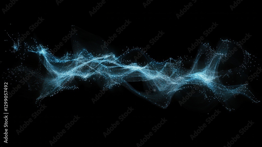 Poster a dark background with a blue abstract design of connected lines and dots, representing technologica