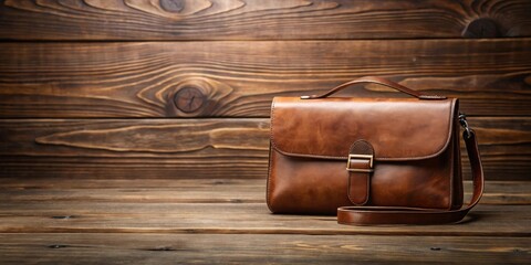 A Classic Brown Leather Satchel Bag Rests on a Rustic Wooden Surface