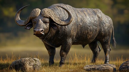 Obraz premium Majestic Bull Cape Buffalo Syncerus Caffer in Natural Habitat, Standing Strong and Confident Outdoors