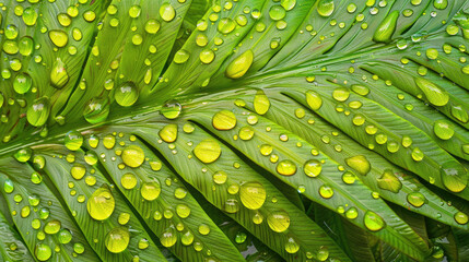 Close-Up of Vibrant Green Leaf with Water Droplets Showcasing Nature's Freshness and Beauty in a Tropical Environment
