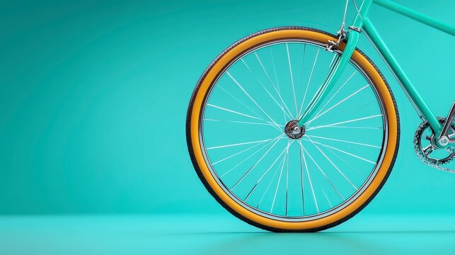 Teal Bicycle Wheel with Tan Tire Minimalist Design