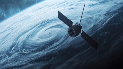 Obraz premium Satellite observes powerful hurricane from space earth scientific analysis outer space aerial view weather monitoring