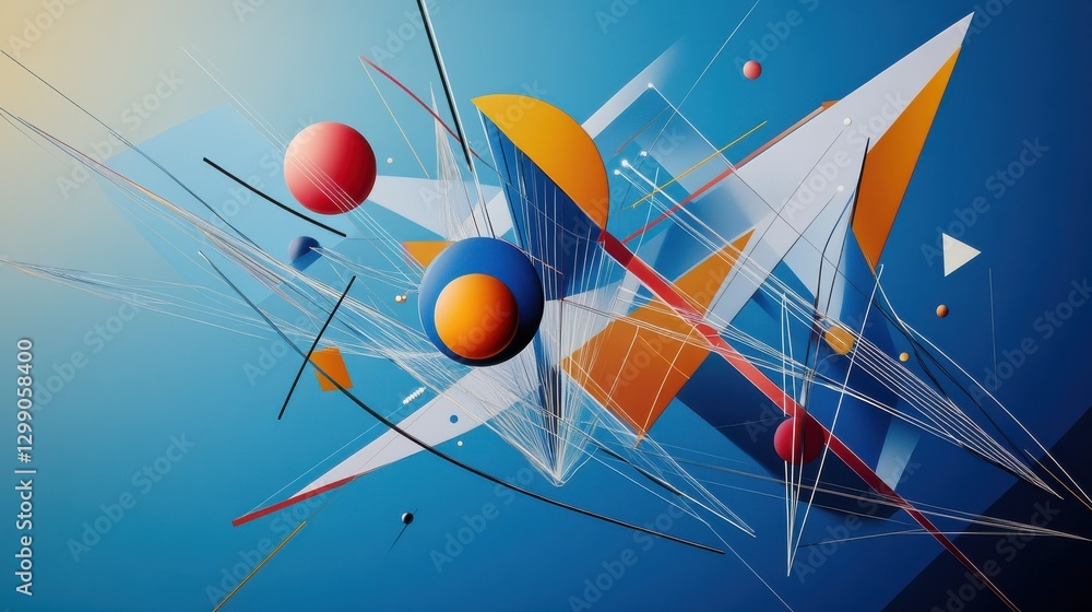 Poster a modern illustration of abstract tuning symbols for lines and triangles, connecting networks on a b