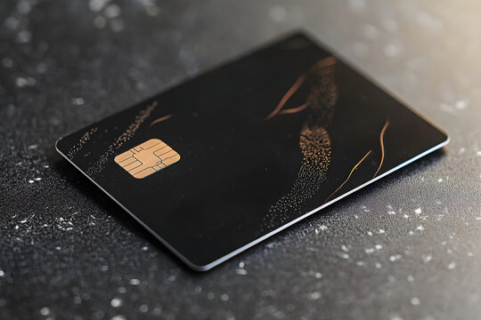 Black credit card showcasing sleek design on textured surface. Generative AI