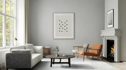 Bright Modern Living Room Interior With Fireplace Artwork and Comfortable Furniture