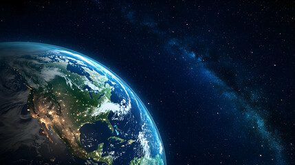 Obraz premium Earth Globe And Starry Night Sky Showing Continents And Oceans In Space