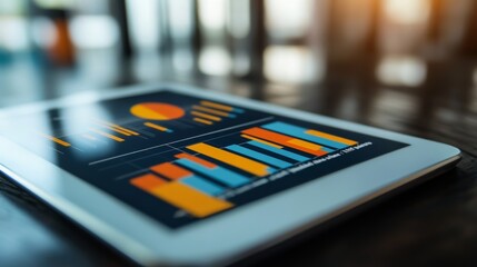 Data analysis on a tablet screen in a modern workspace during afternoon hours