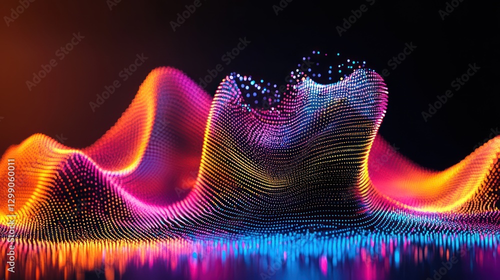 Poster abstract wave pattern with glowing dots and vibrant color gradient
