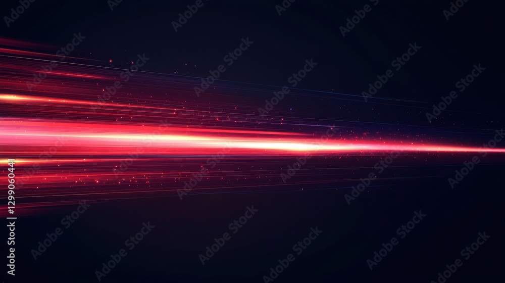 Poster red speed light horizontal straight line on black background. realistic vector illustration of abstr