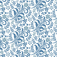 detailed seamless blue floral pattern with delicate vintage blossoms for high-quality bedsheets and fashion designs

