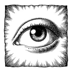 Obraz premium Mystic Eye with Rays Black and White Detailed Outline Line Art Drawing for Spiritual Concepts