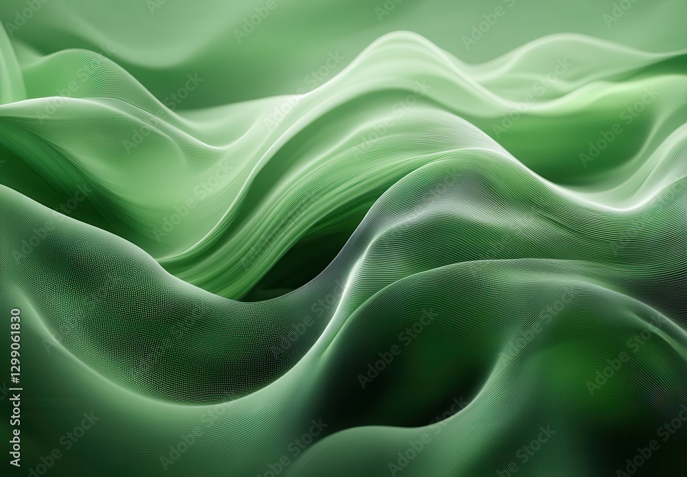 Poster soft flowing green fabric waves in elegant textures and patterns showcasing light and shadow play fo