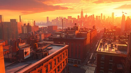 Vibrant New York City Rooftop Illustration for Creative Projects