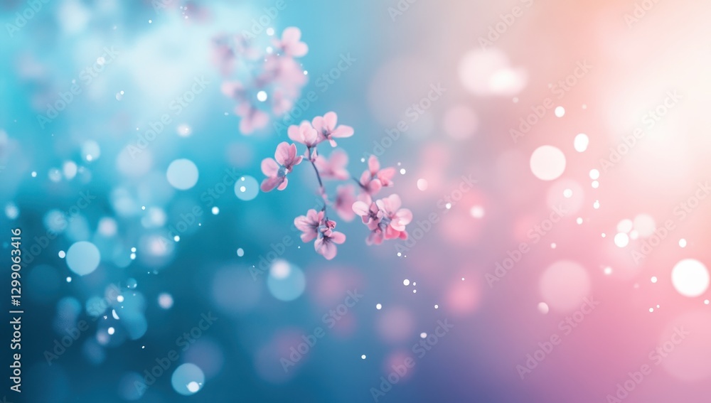 Poster soft focus blossoms against a cool colorful background with blurred lights and smooth bokeh effect f