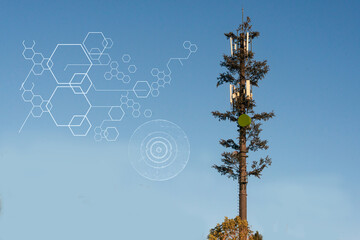 Cellular tower rises amid green forest, blending technology with nature's beauty