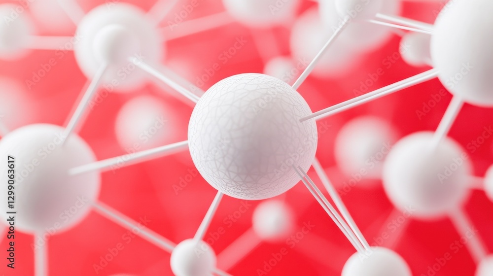 Poster abstract network structure with white spheres connected by lines on a red background, symbolizing co