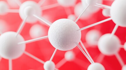 Abstract network structure with white spheres connected by lines on a red background, symbolizing communication and interconnectedness