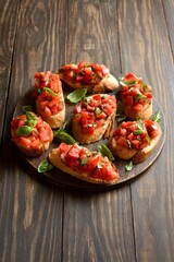 Bruschetta with with cherry tomatoes and basil