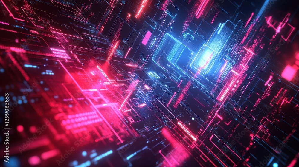 Poster abstract digital connections feature futuristic interfaces big data blockchain