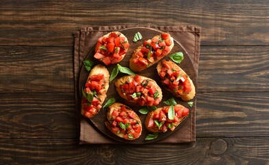 Bruschetta with with cherry tomatoes and basil