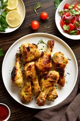 Roasted chicken drumsticks, top view
