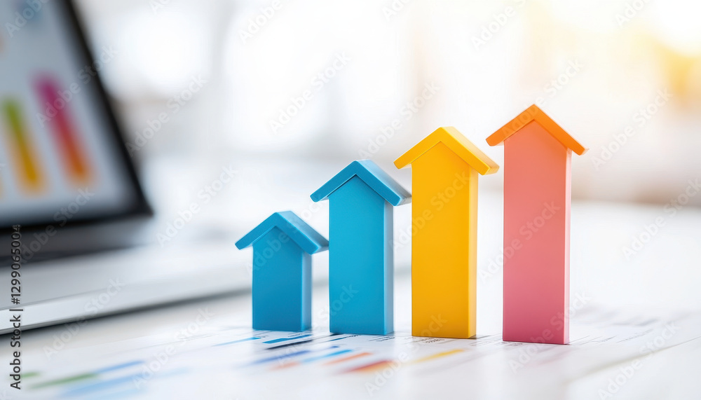 Poster increasing home affordability index represented by colorful arrows