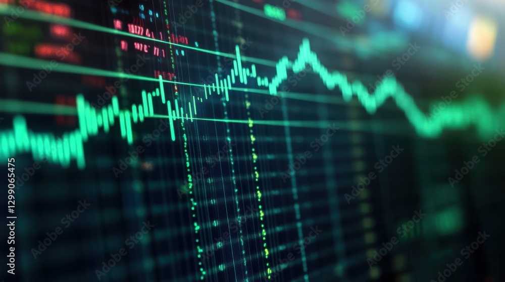 Poster close-up of a digital stock market screen displaying a dividend stock graph with a green upward tren